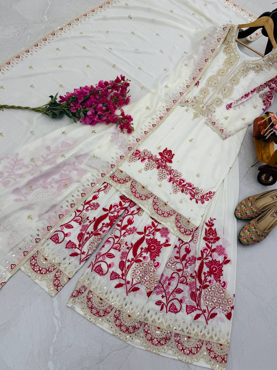 Designer Sharara Suit Set with Stylish Top & Dupatta