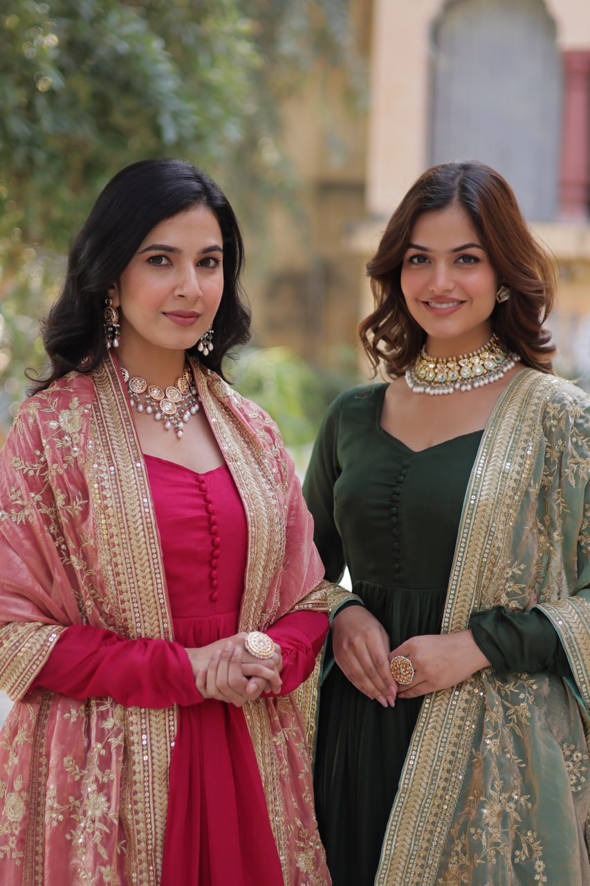 Shimmer Vichitra with Rich Sequins Embroidered work