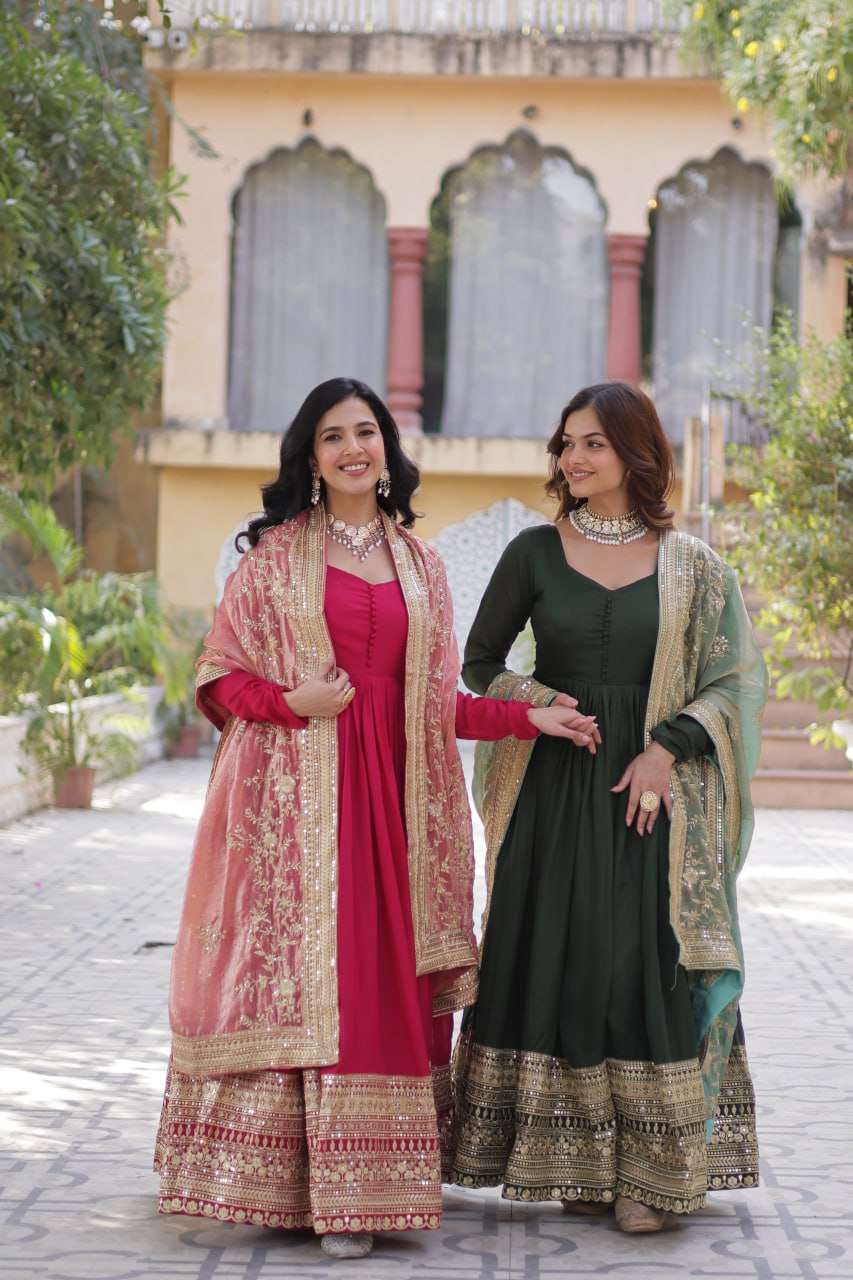 Shimmer Vichitra with Rich Sequins Embroidered work