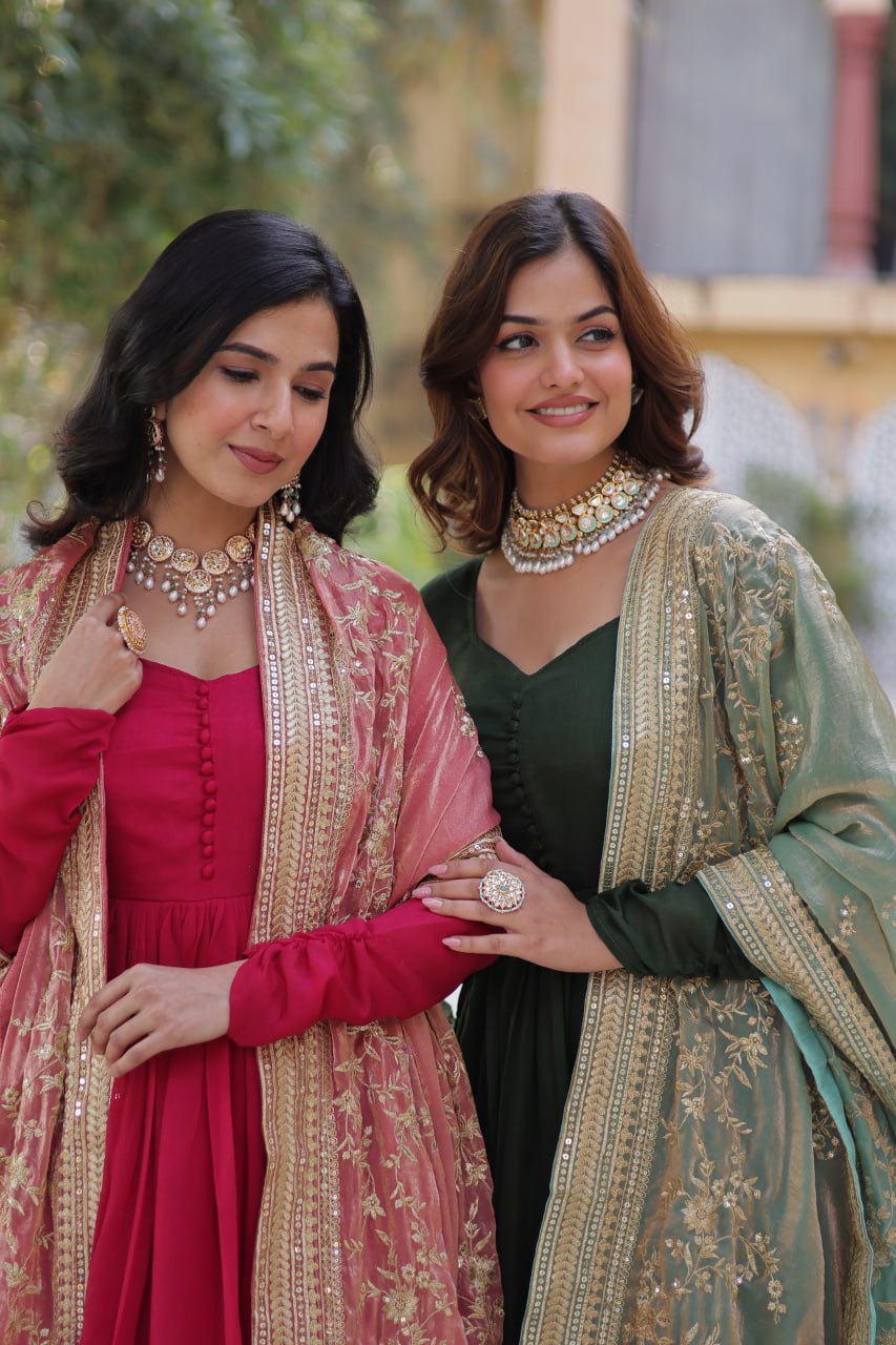 Shimmer Vichitra with Rich Sequins Embroidered work