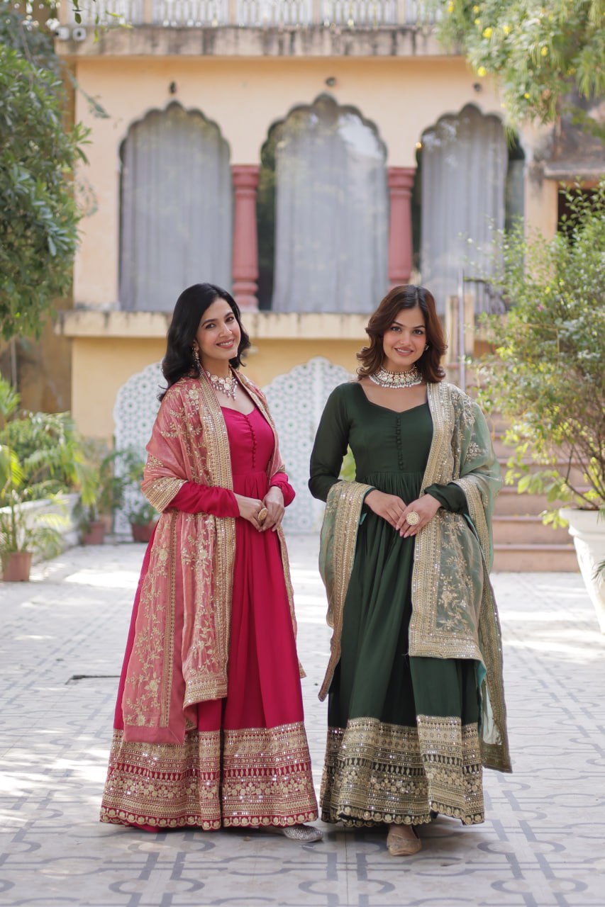 Shimmer Vichitra with Rich Sequins Embroidered work