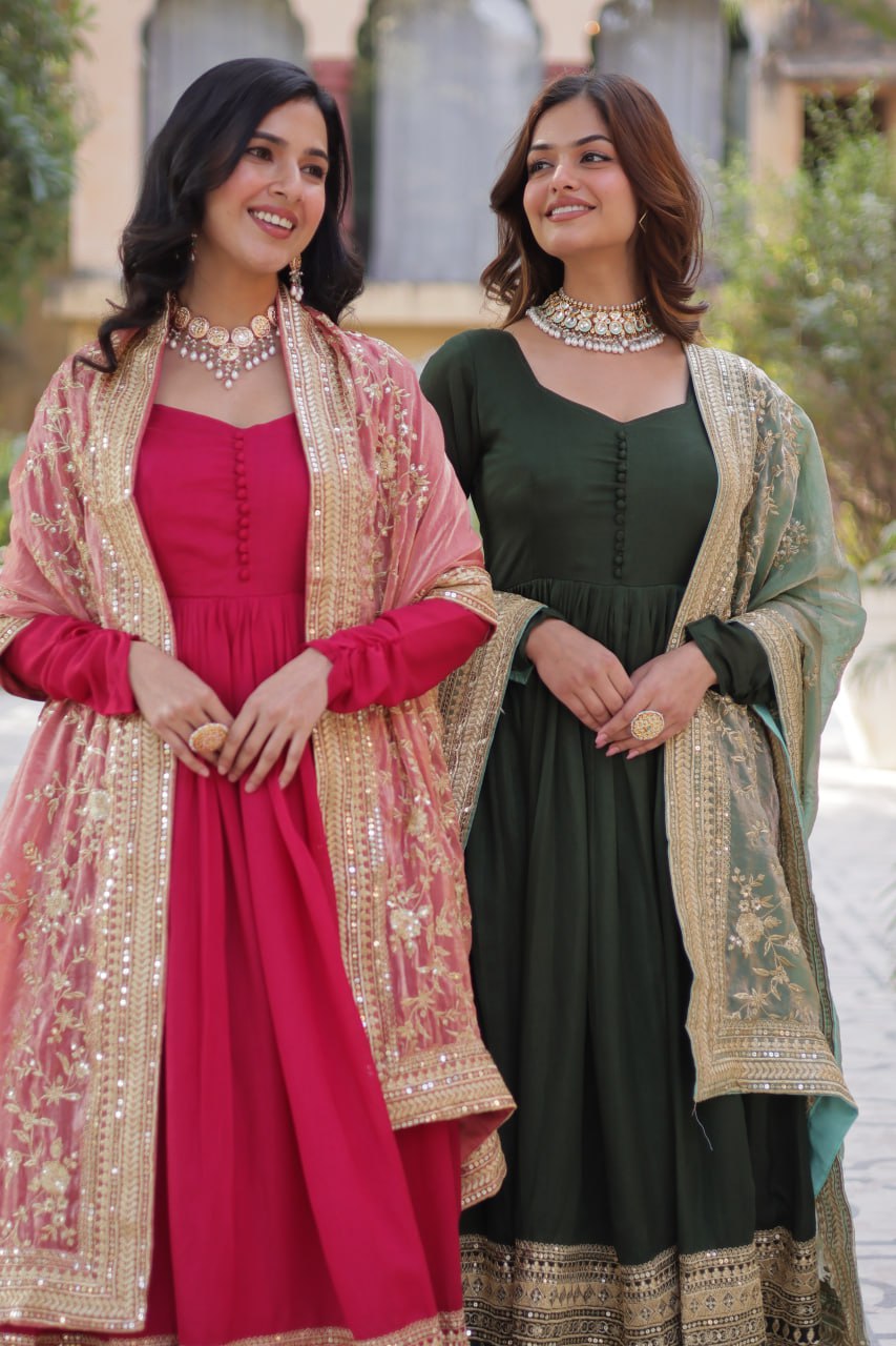 Shimmer Vichitra with Rich Sequins Embroidered work