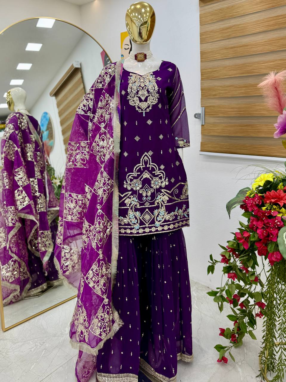 New Designer Party Top with Palazzo & Dupatta Set β Chic & Elegant