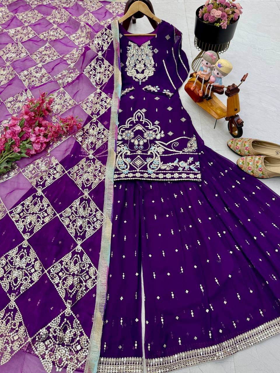 New Designer Party Top with Palazzo & Dupatta Set β Chic & Elegant