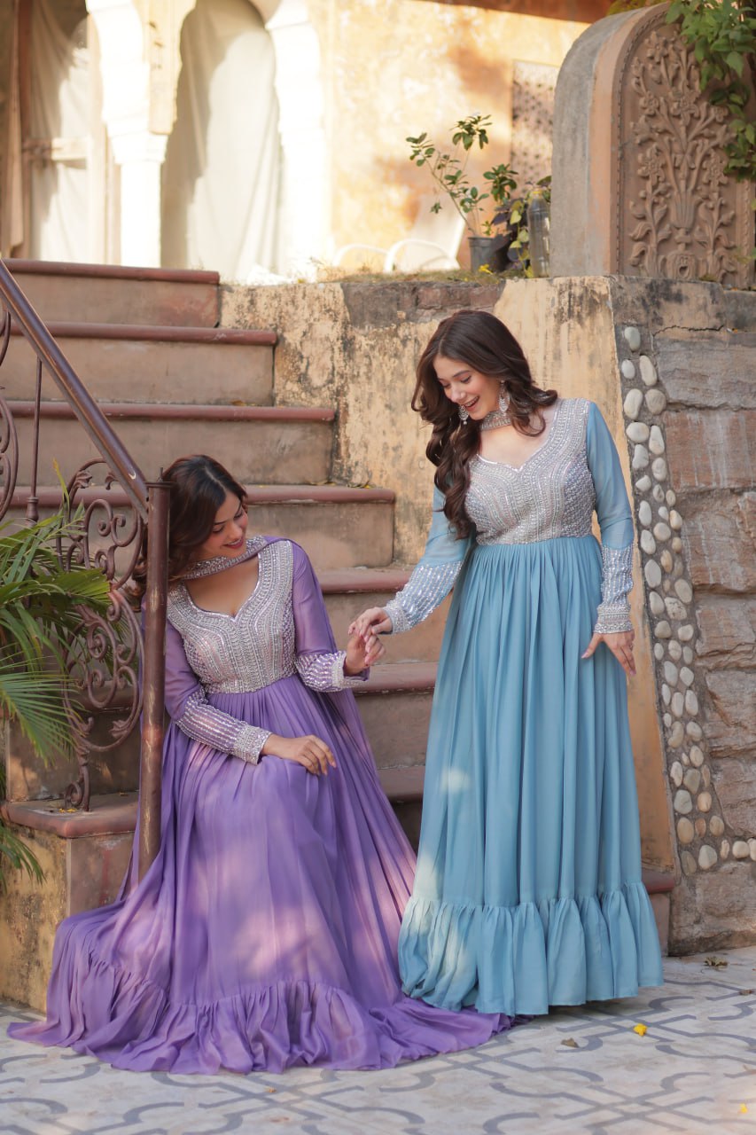 Star Georgette with Embroidery Beads Sequins Pieces