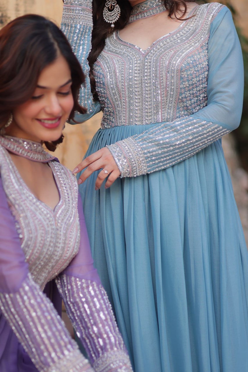 Star Georgette with Embroidery Beads Sequins Pieces