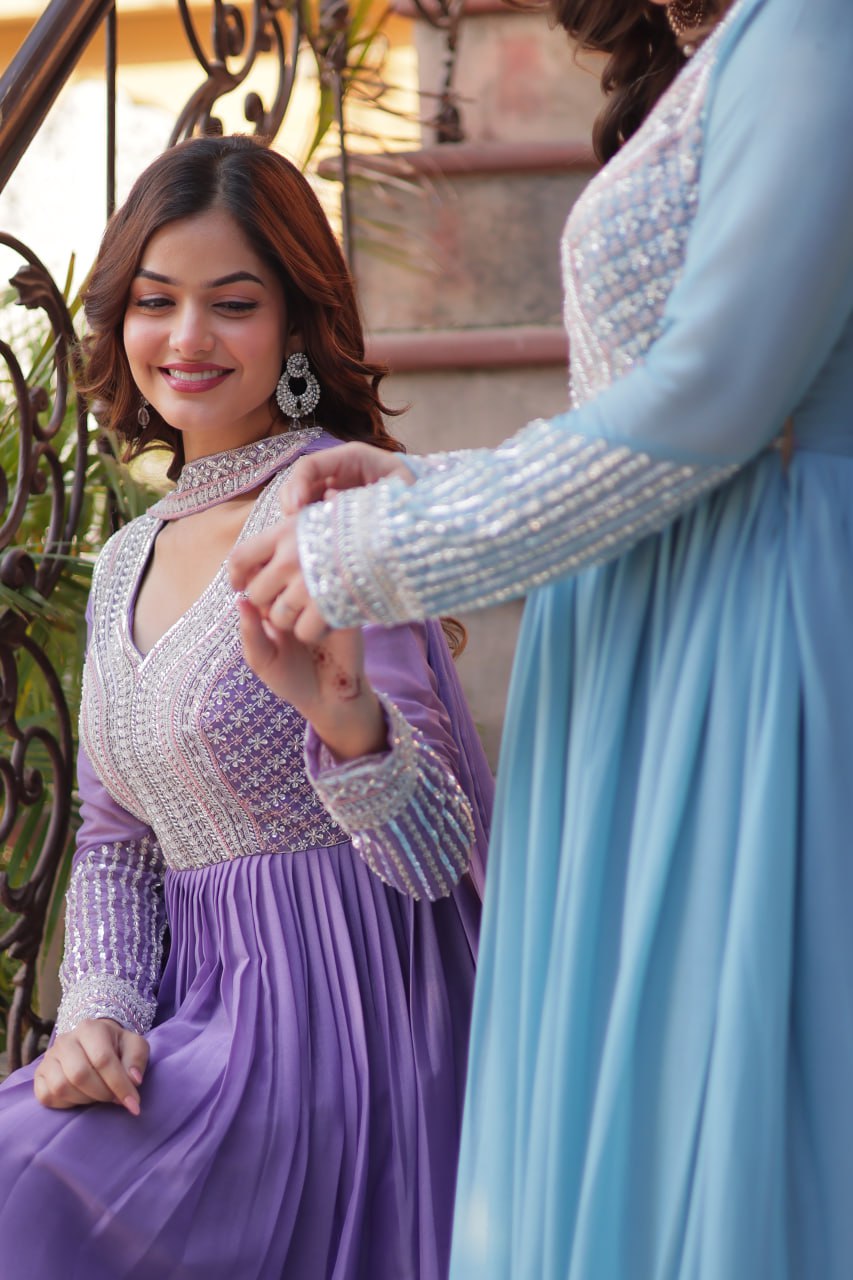 Star Georgette with Embroidery Beads Sequins Pieces