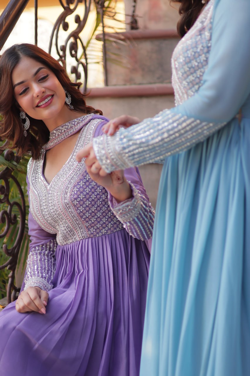 Star Georgette with Embroidery Beads Sequins Pieces