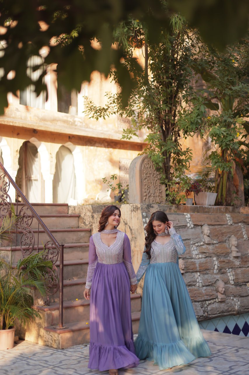 Star Georgette with Embroidery Beads Sequins Pieces