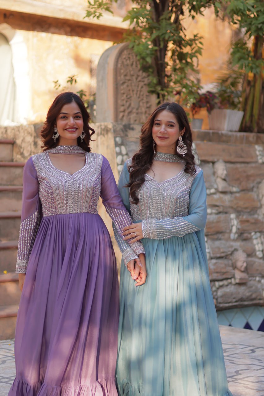 Star Georgette with Embroidery Beads Sequins Pieces