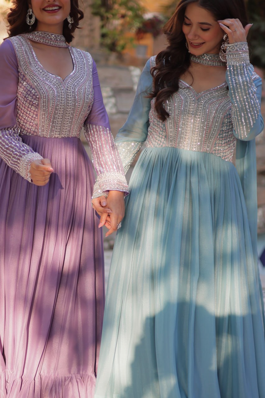 Star Georgette with Embroidery Beads Sequins Pieces