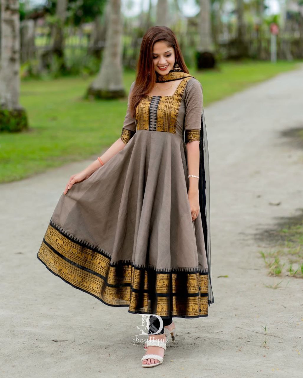 Anarkali Flared Kurti Pant Dupatta Set
