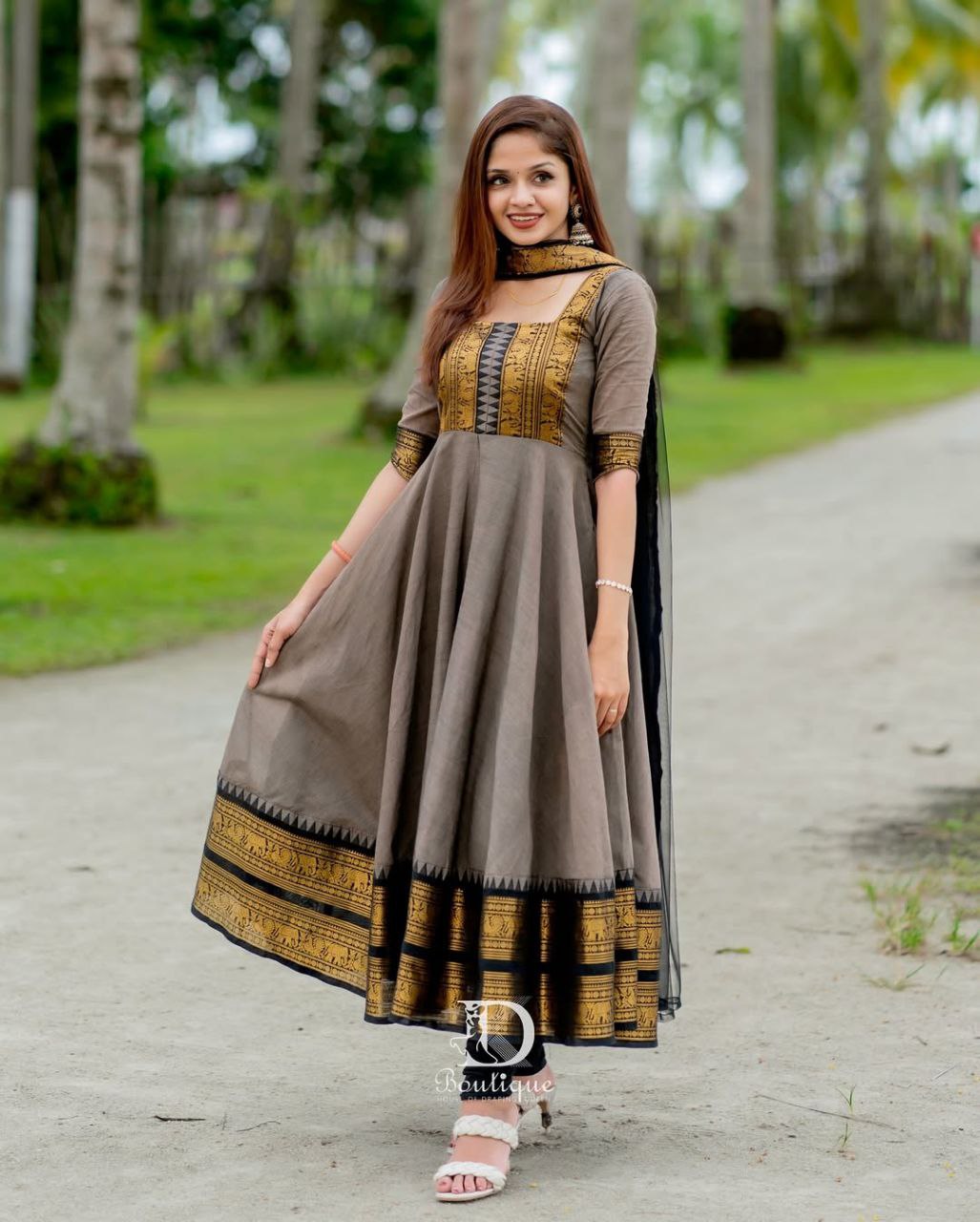 Anarkali Flared Kurti Pant Dupatta Set