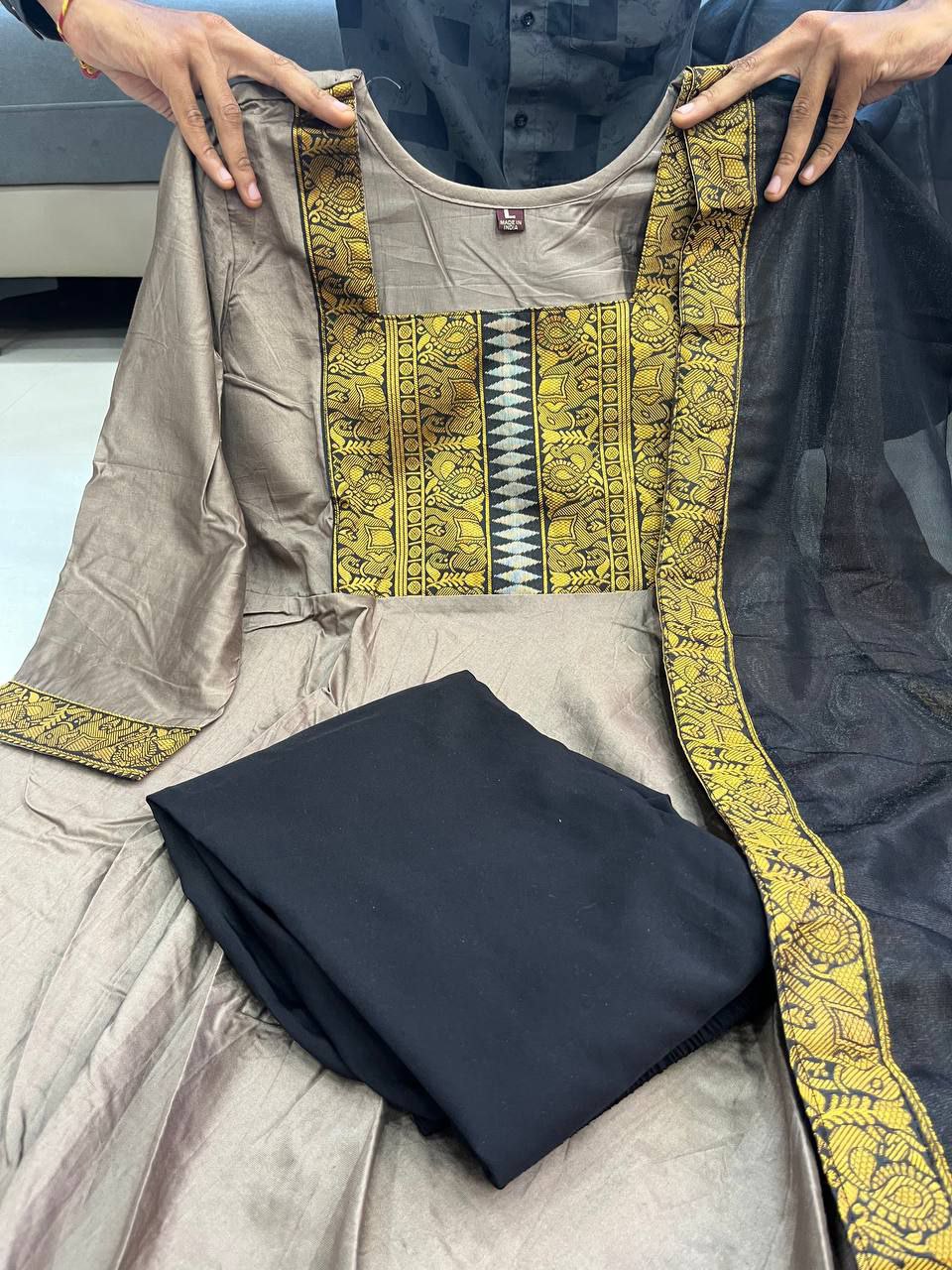 Anarkali Flared Kurti Pant Dupatta Set
