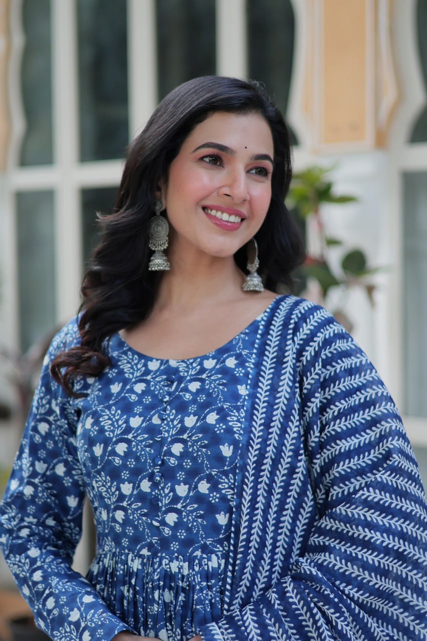 Amazing Classic Blue Color Cotton Fabric Designer Suit