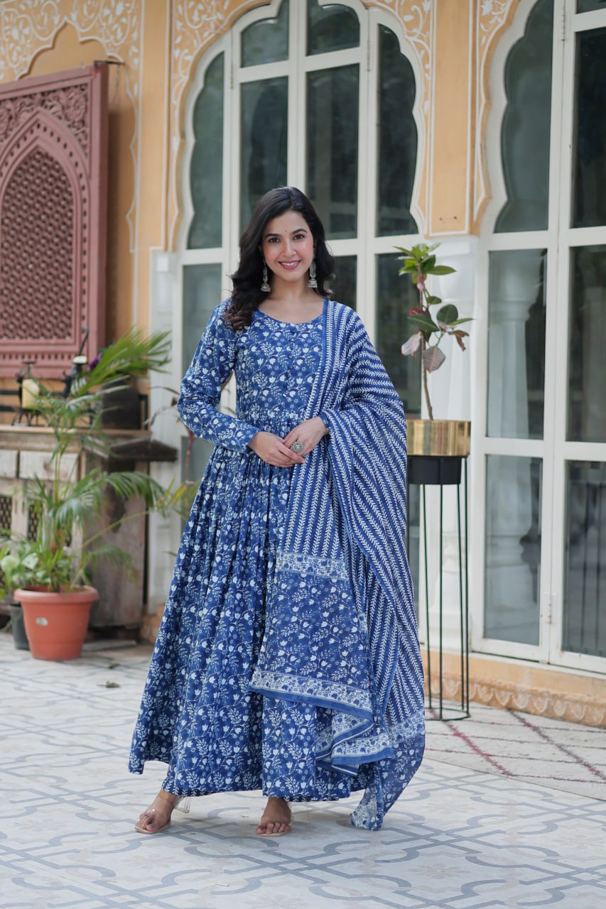 Amazing Classic Blue Color Cotton Fabric Designer Suit