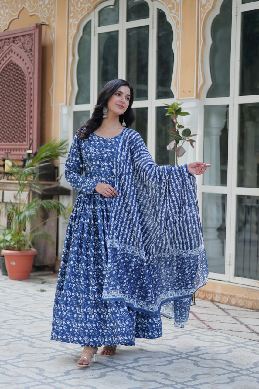 Amazing Classic Blue Color Cotton Fabric Designer Suit