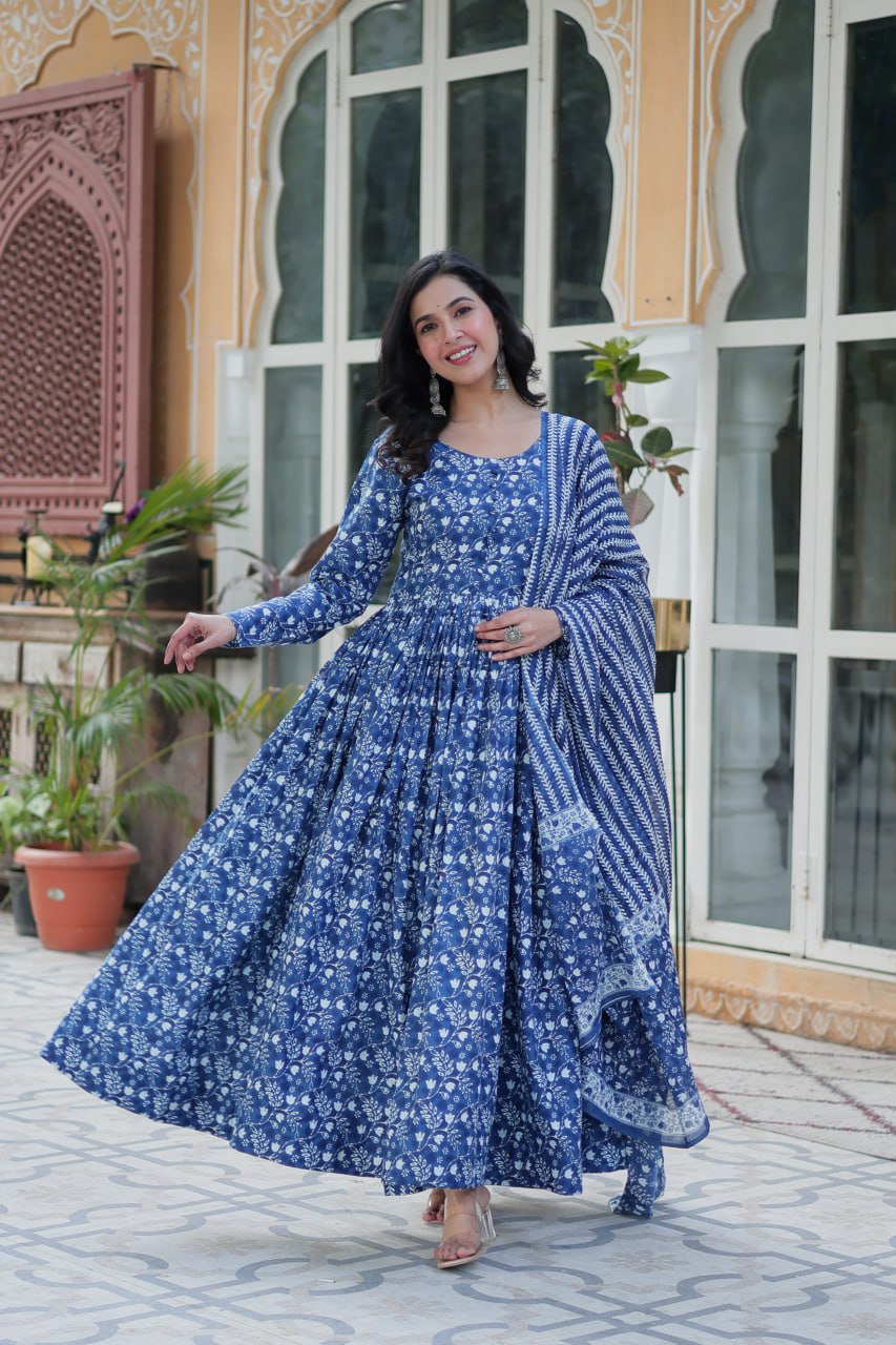 Amazing Classic Blue Color Cotton Fabric Designer Suit