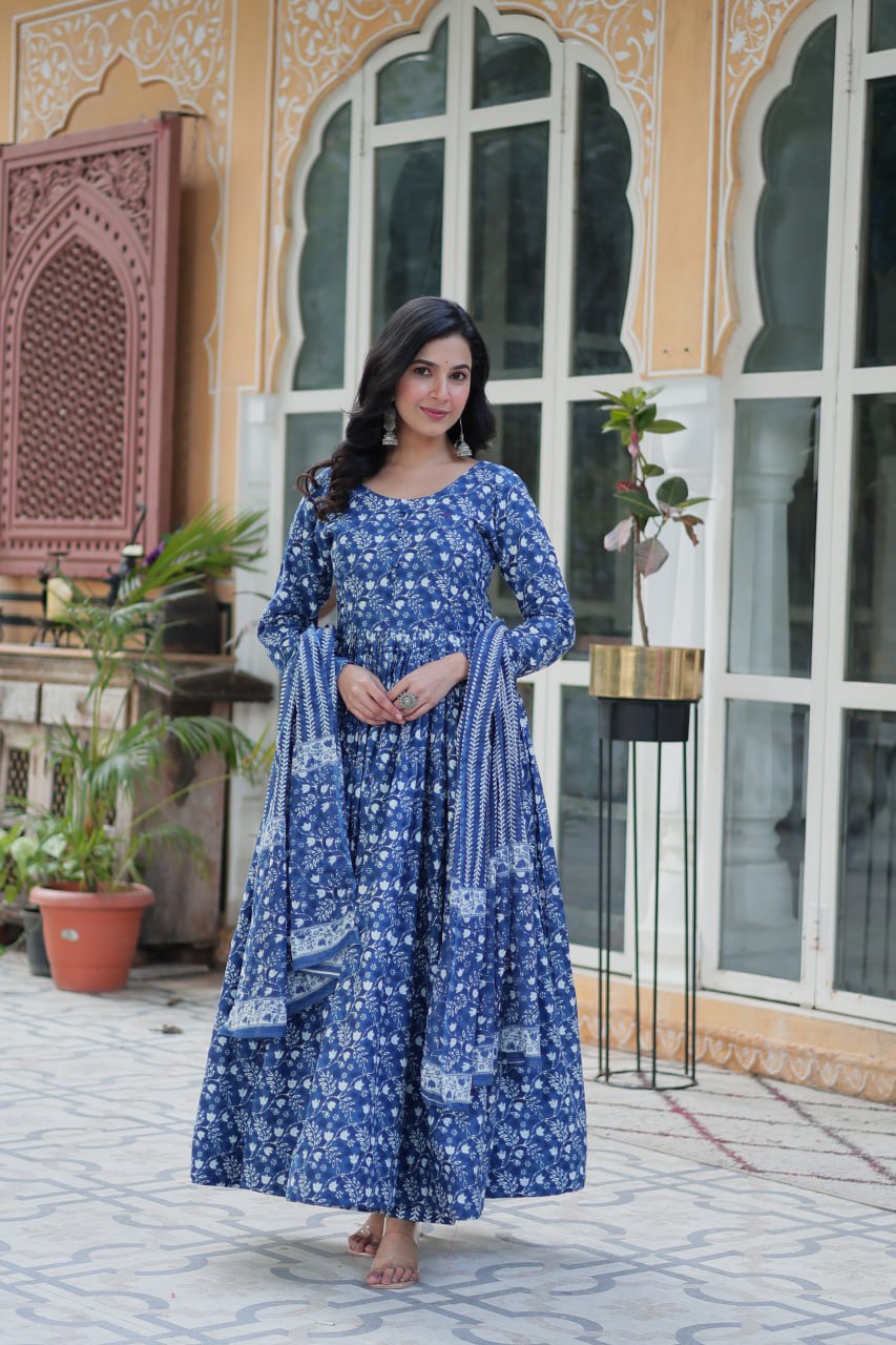Amazing Classic Blue Color Cotton Fabric Designer Suit