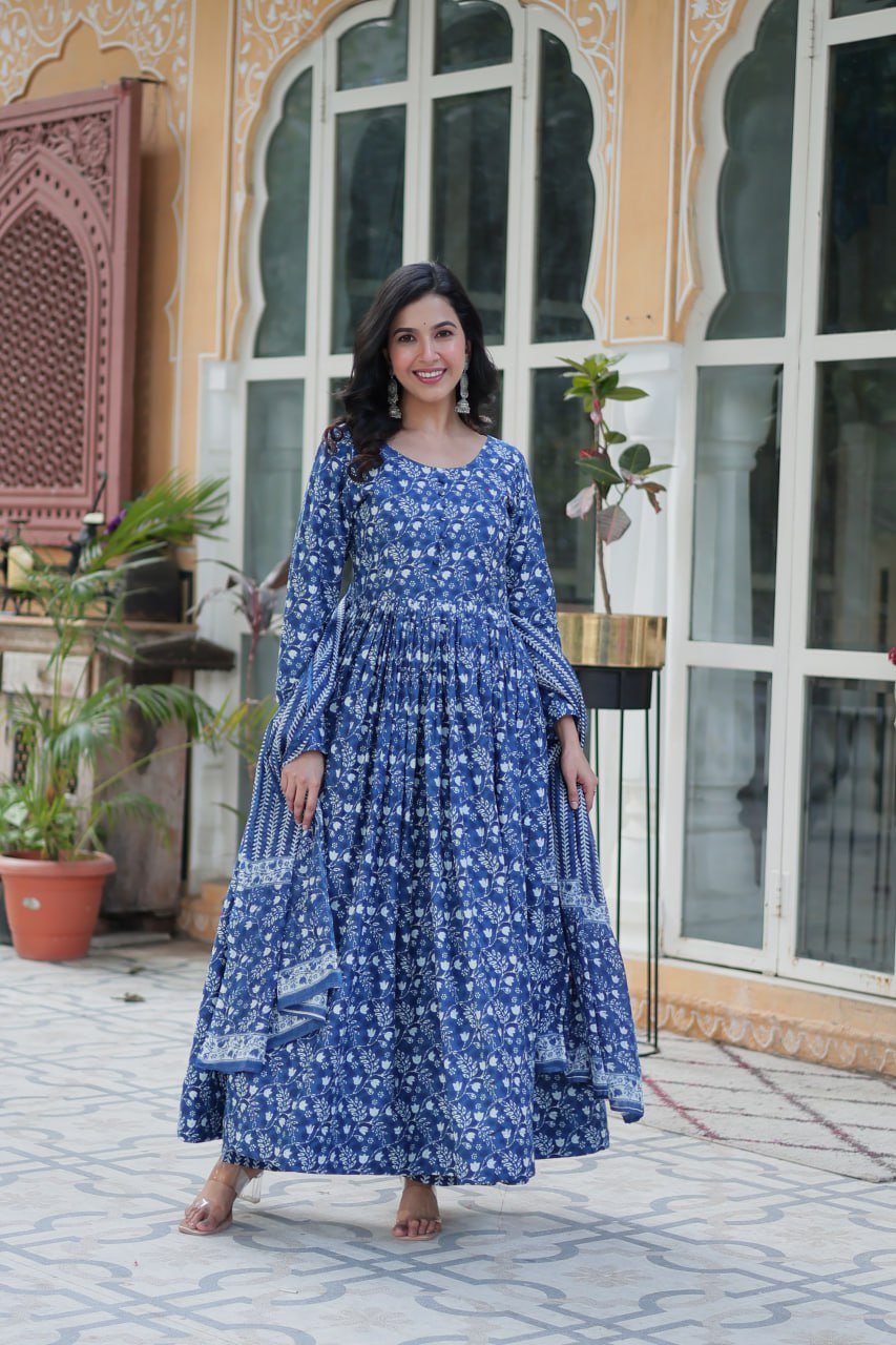 Amazing Classic Blue Color Cotton Fabric Designer Suit