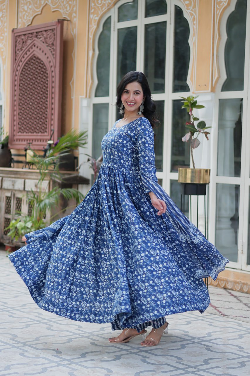 Amazing Classic Blue Color Cotton Fabric Designer Suit