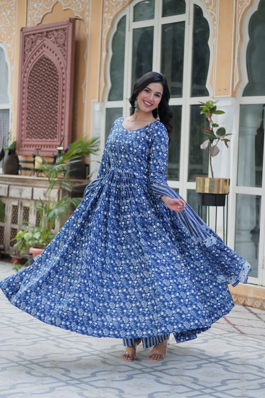Amazing Classic Blue Color Cotton Fabric Designer Suit