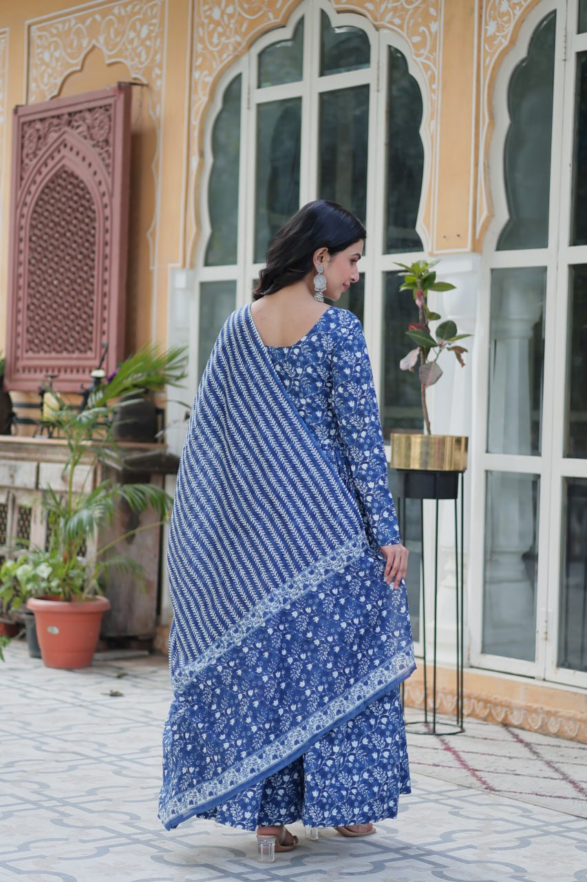 Amazing Classic Blue Color Cotton Fabric Designer Suit