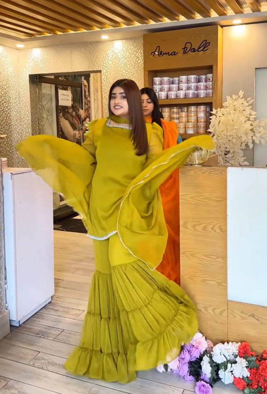 Pure Crepe Silk Embroidered Top Palazzo Dupatta Set for Parties