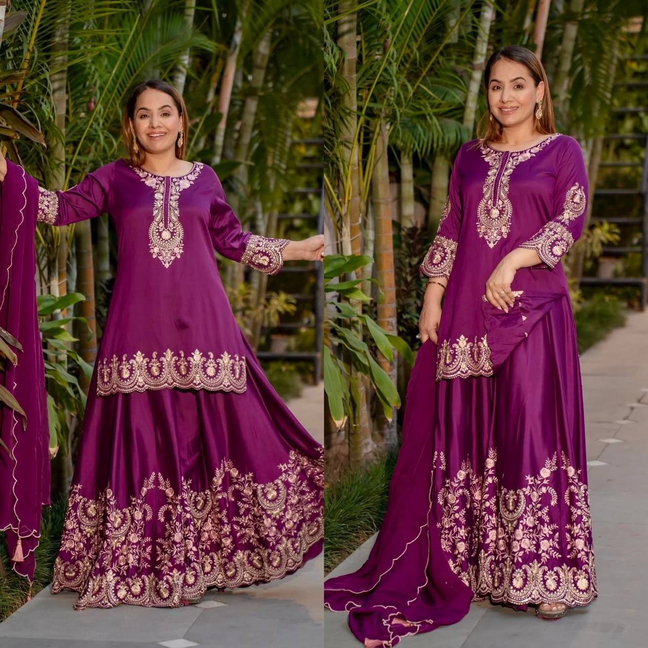 Pure Heavy Natural Crepe Silk with Heavy Embroidery & Fancy Latkan Dori Sleeves