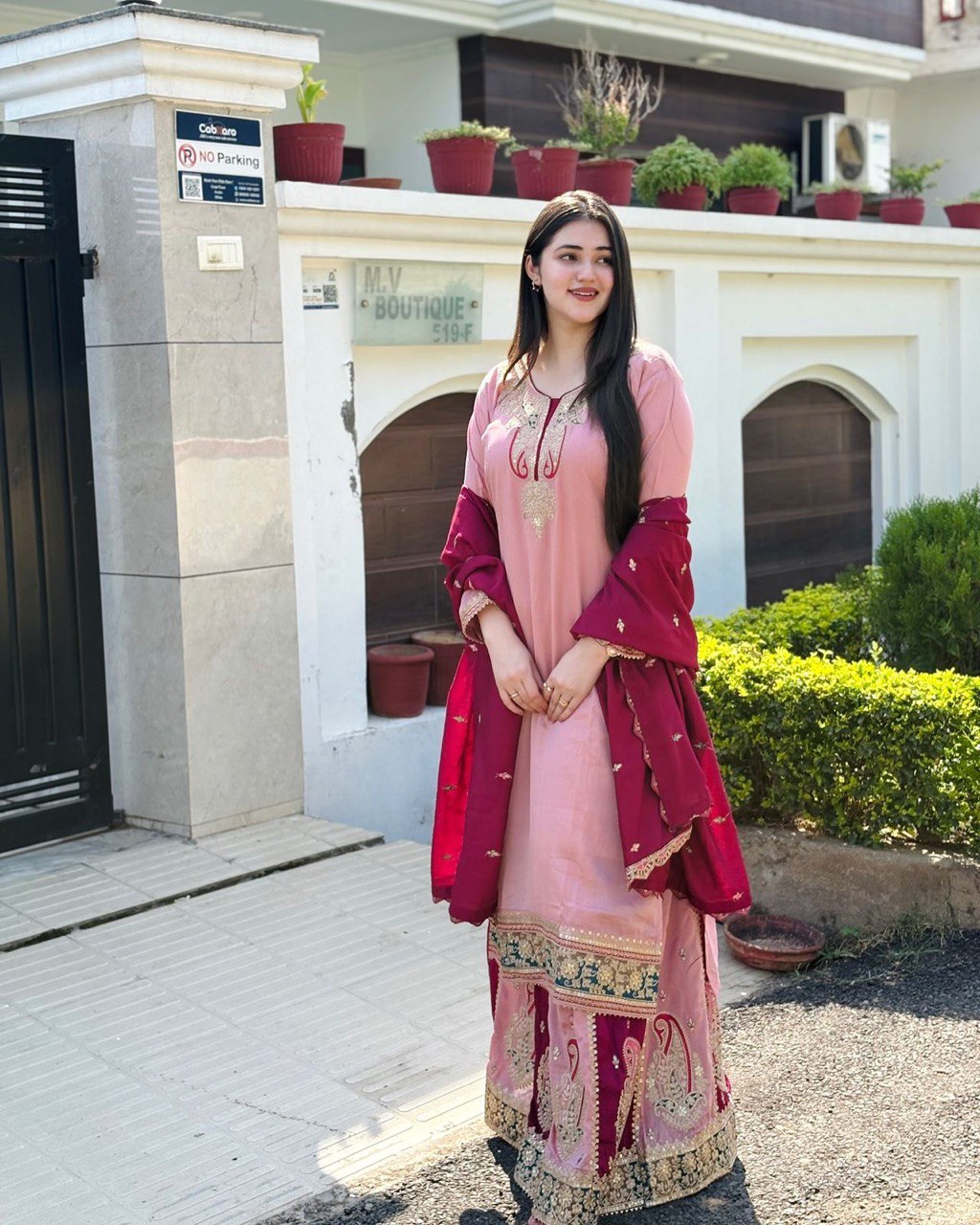 Women’s Designer Party Outfit – Top, Palazzo & Dupatta Set