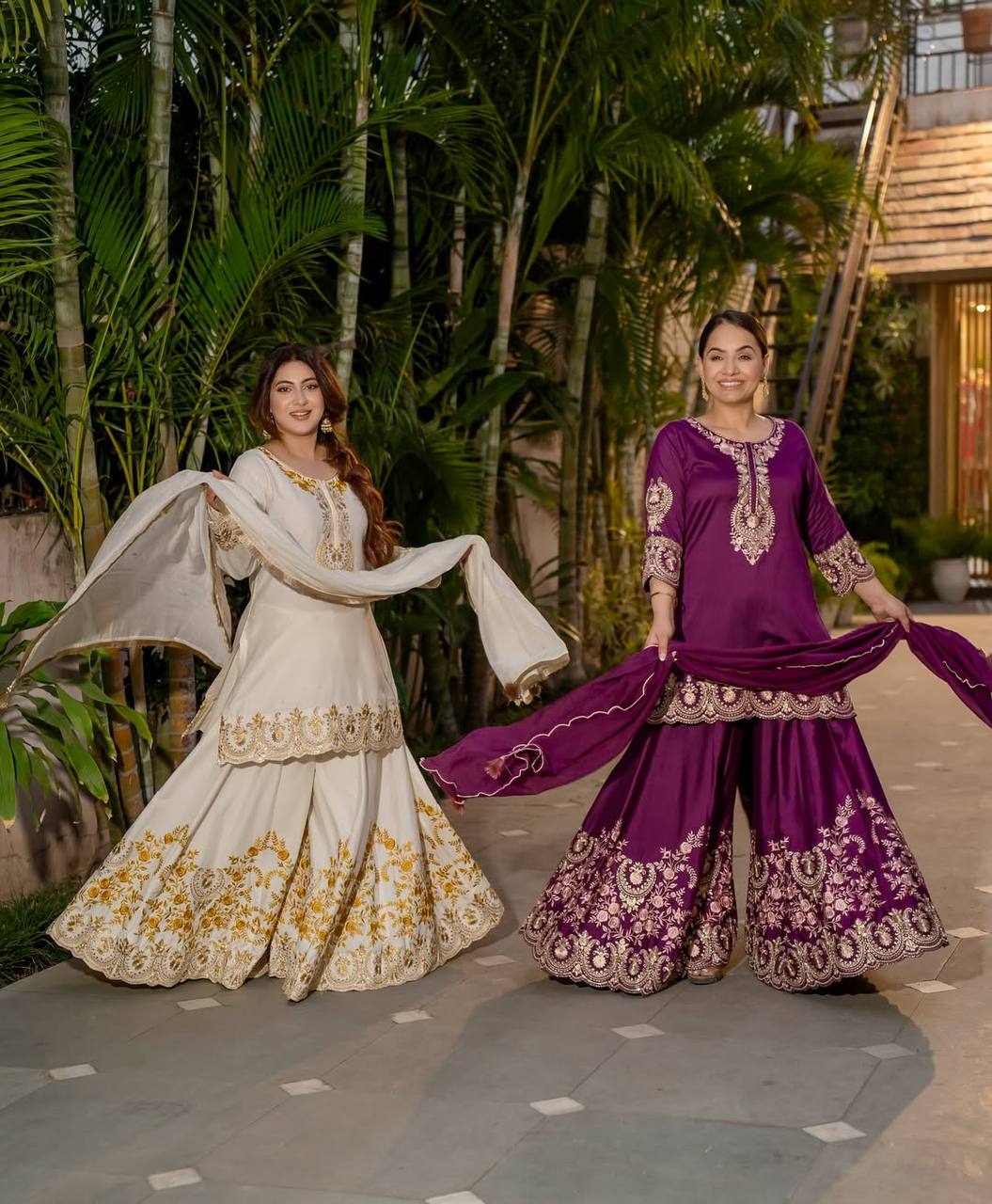 Pure Heavy Natural Crepe Silk with Heavy Embroidery & Fancy Latkan Dori Sleeves