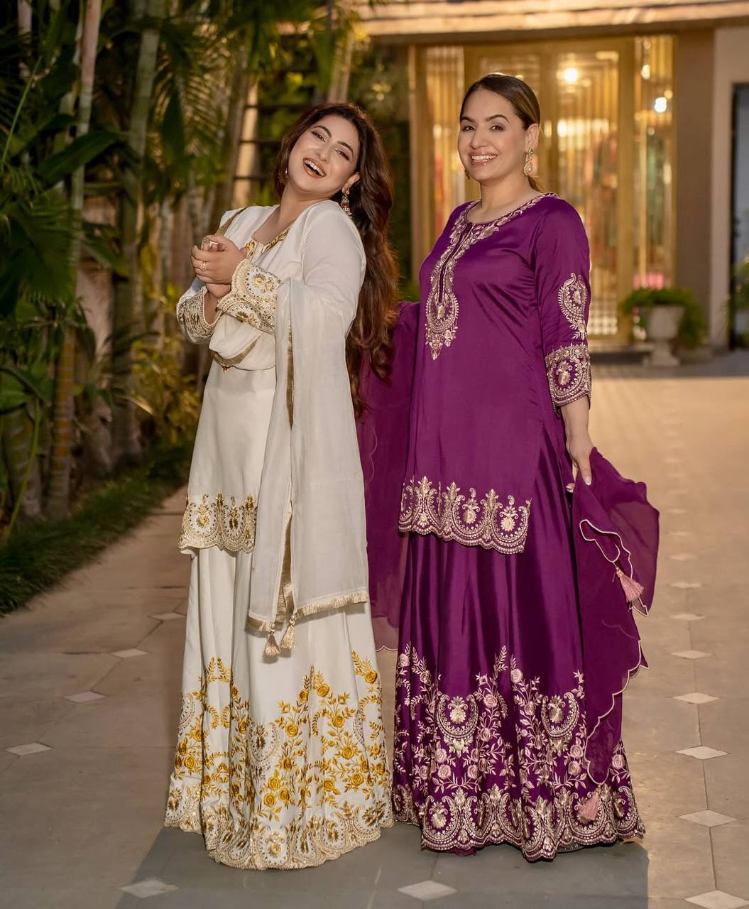 Pure Heavy Natural Crepe Silk with Heavy Embroidery & Fancy Latkan Dori Sleeves