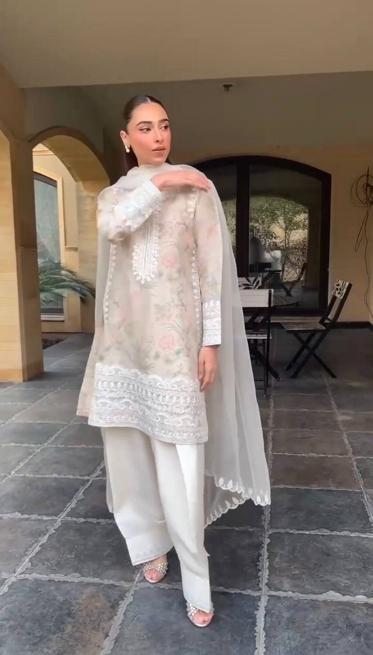 Dream Weave: Organza Silk Top with Lace Dupatta & Crepe Pants