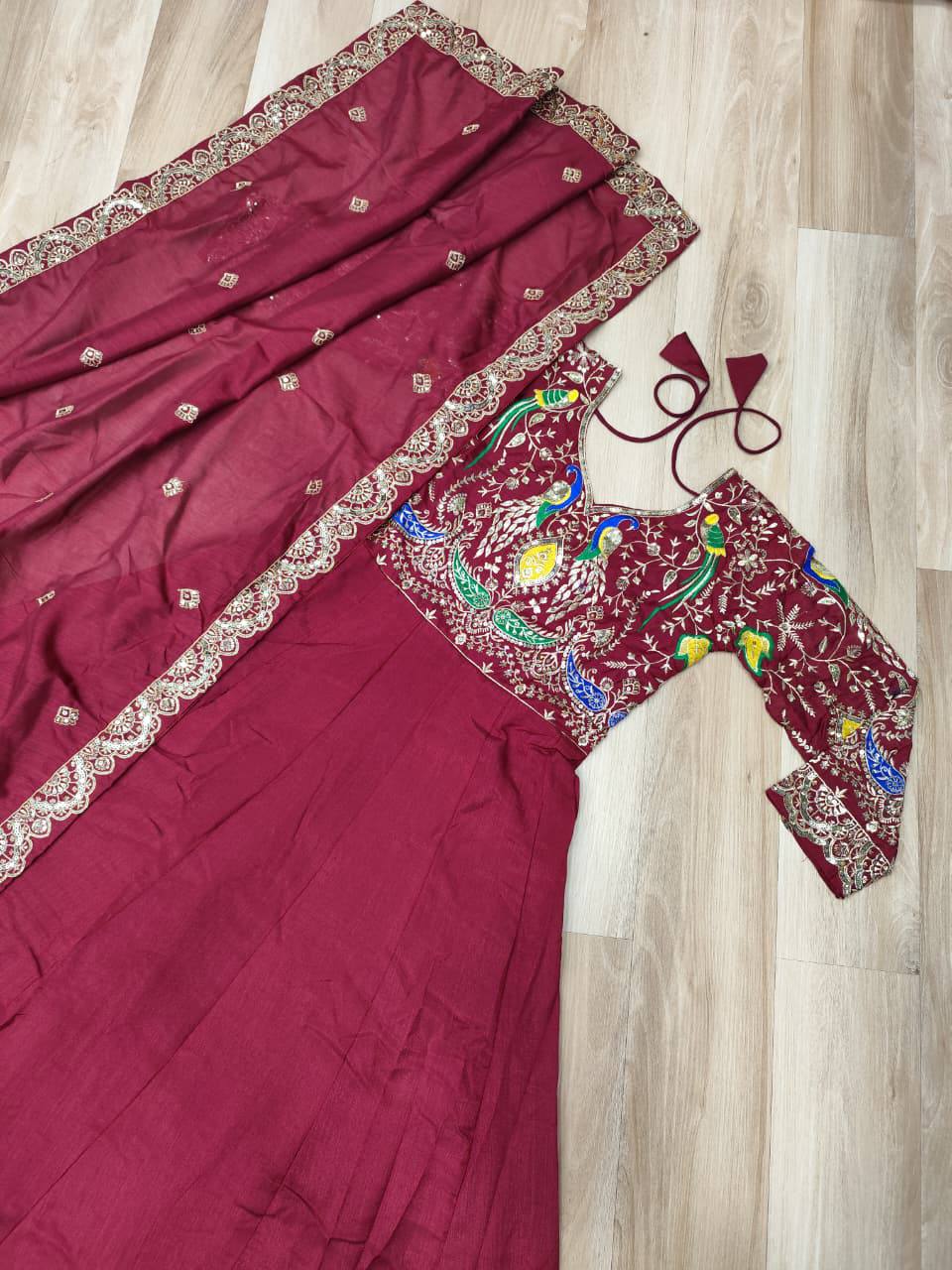 Zari Majesty – Vichitra Silk Gown with Dupatta Elegance