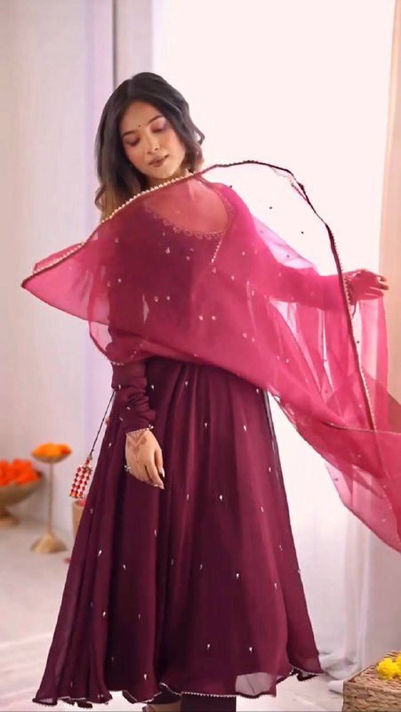 Threaded Grace – Embroidered Fox Georgette Flair Gown