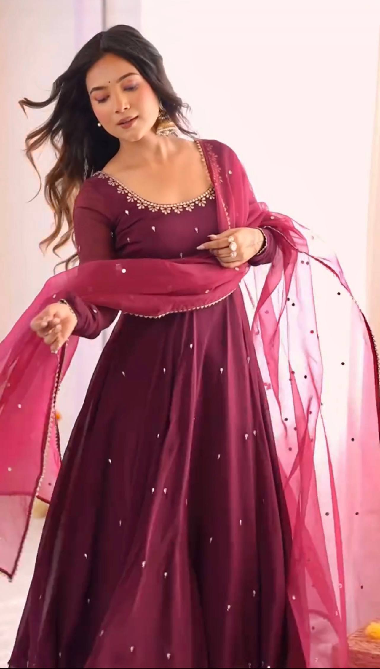 Threaded Grace – Embroidered Fox Georgette Flair Gown