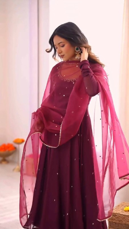 Threaded Grace – Embroidered Fox Georgette Flair Gown