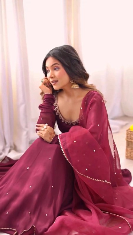 Threaded Grace – Embroidered Fox Georgette Flair Gown
