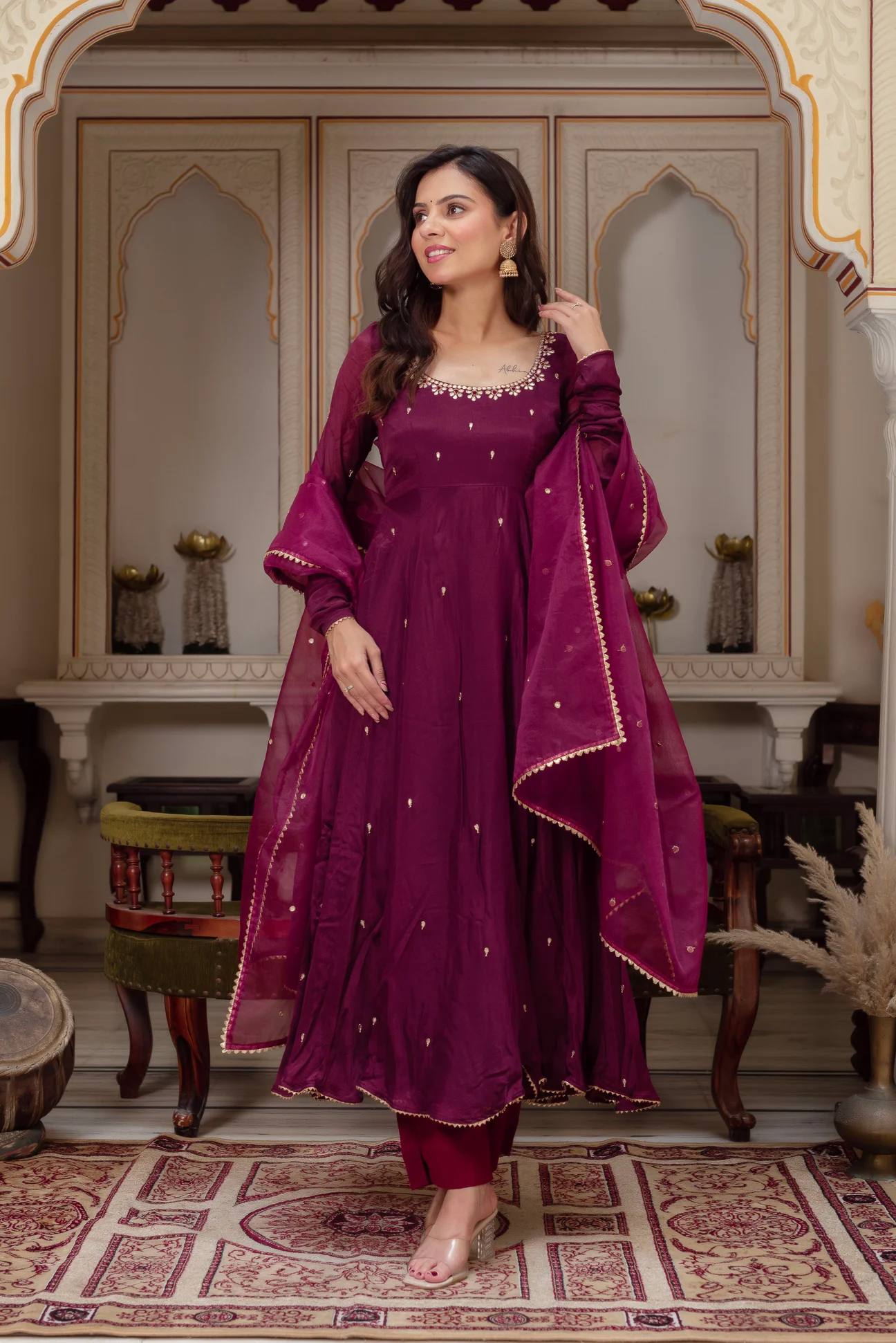 Threaded Grace – Embroidered Fox Georgette Flair Gown