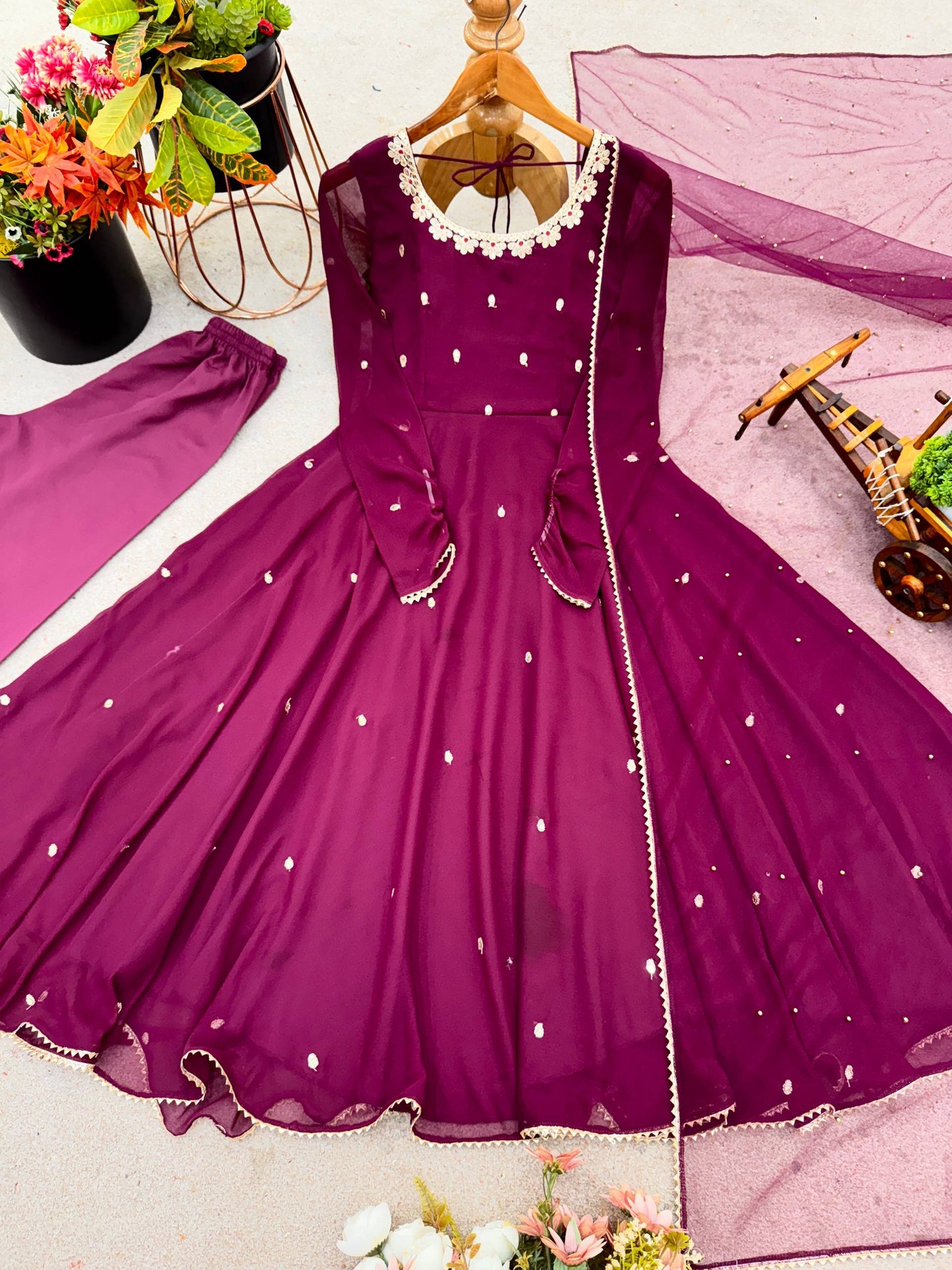 Threaded Grace – Embroidered Fox Georgette Flair Gown
