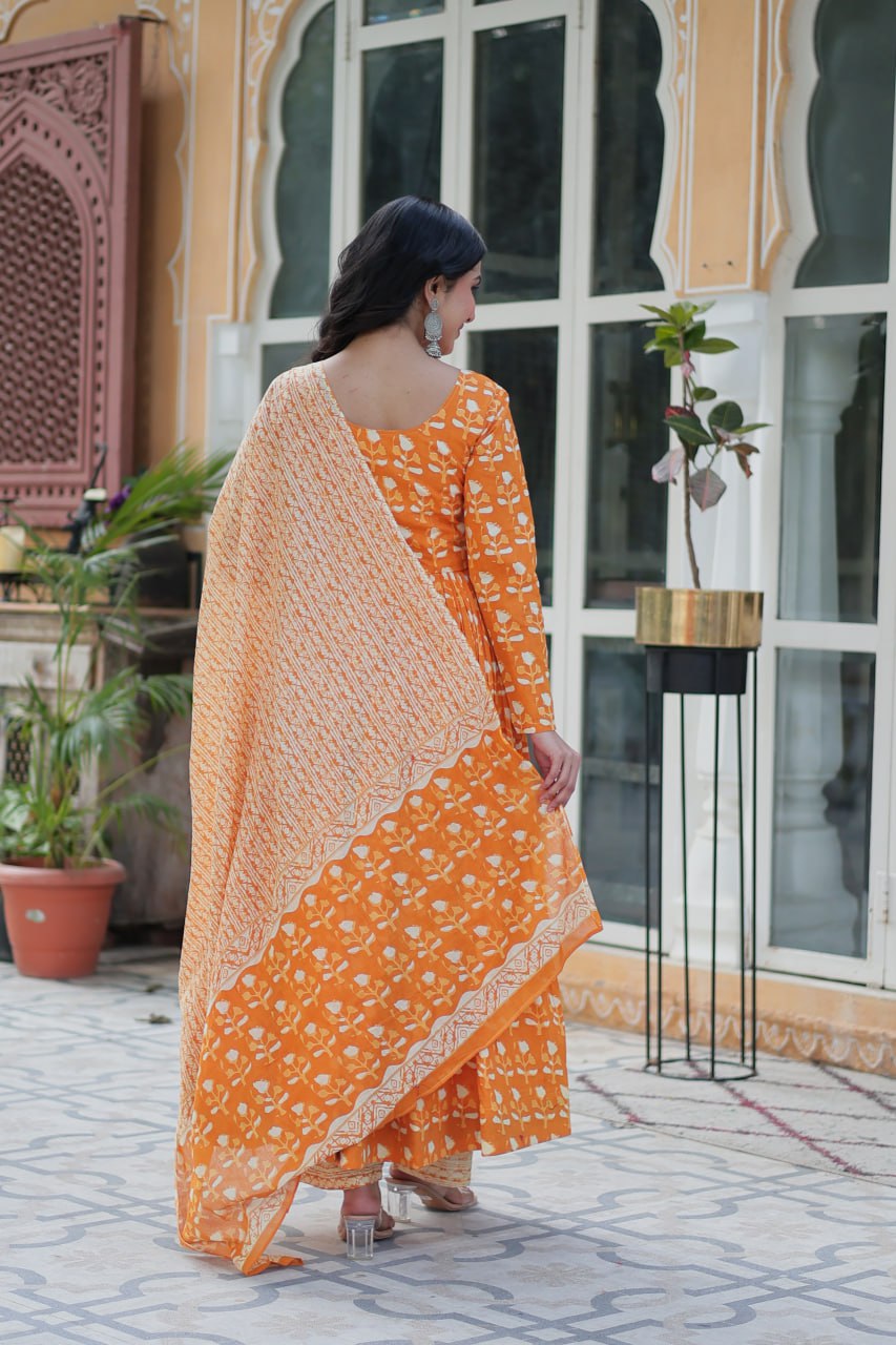 Amazing Classic Orange Color Cotton Fabric Designer Suit