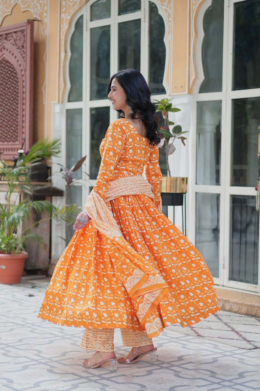 Amazing Classic Orange Color Cotton Fabric Designer Suit