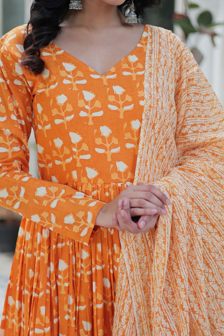 Amazing Classic Orange Color Cotton Fabric Designer Suit