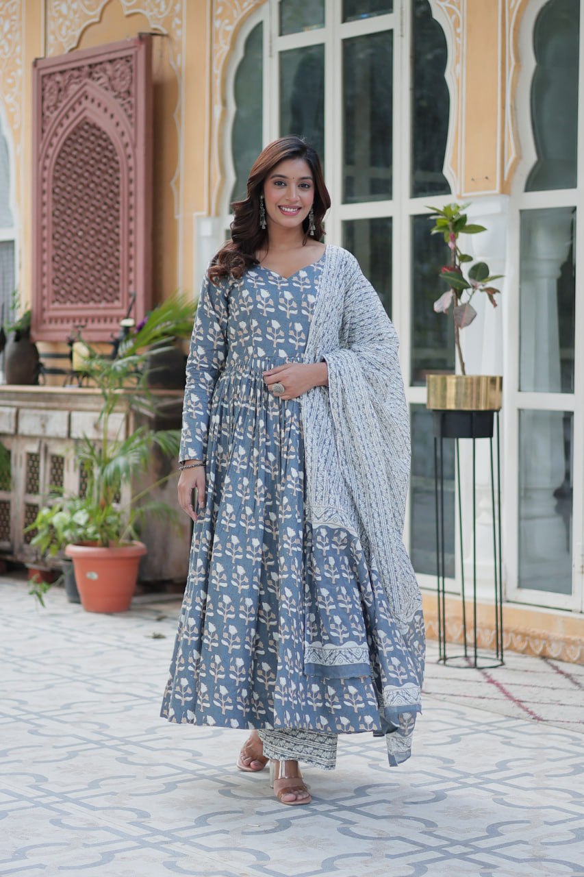 Amazing Classic Blue Color Cotton Fabric Designer Suit