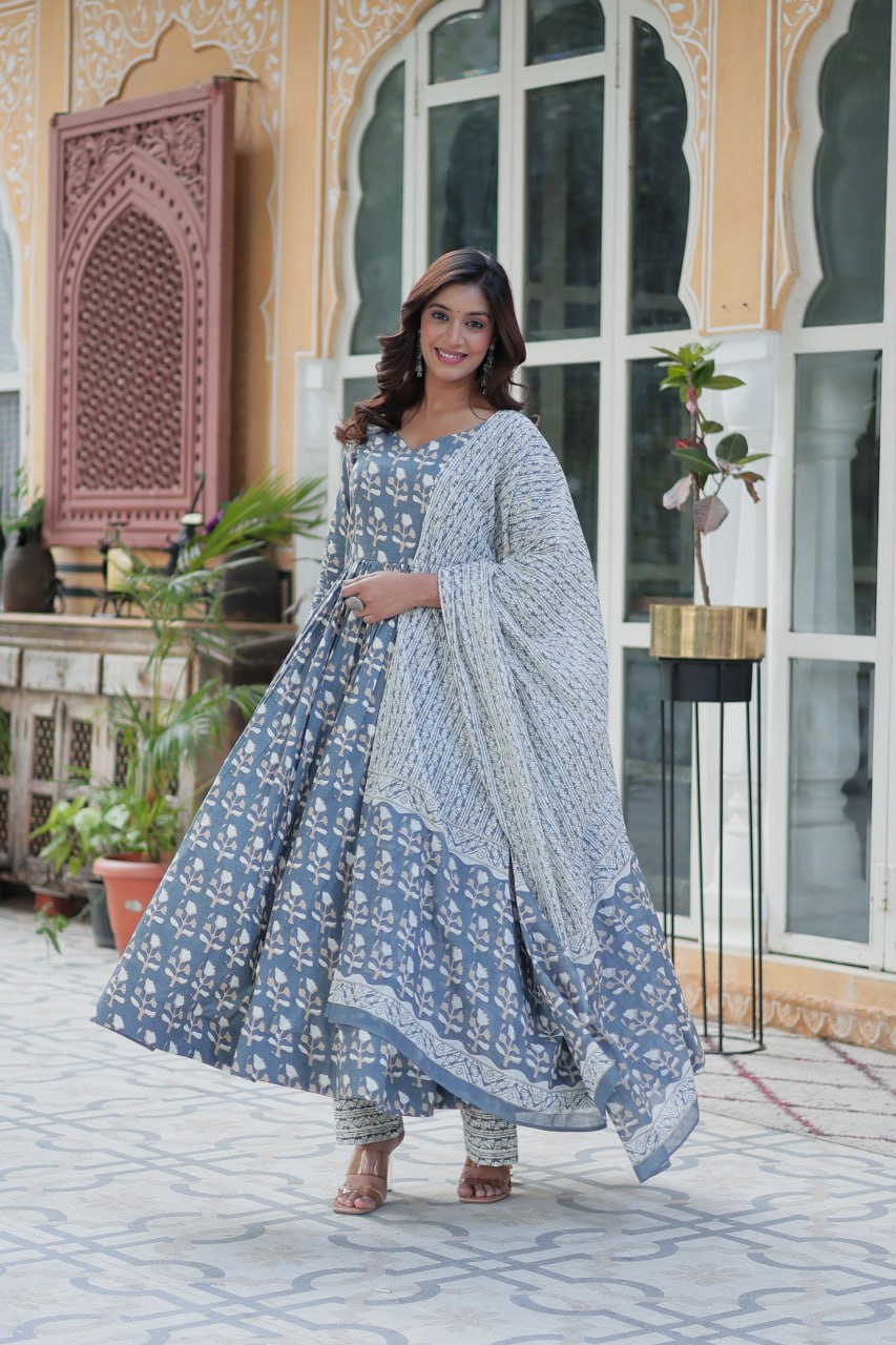 Amazing Classic Blue Color Cotton Fabric Designer Suit