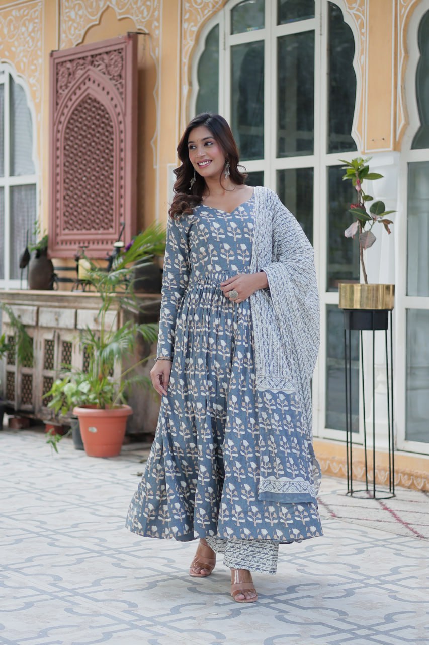 Amazing Classic Blue Color Cotton Fabric Designer Suit