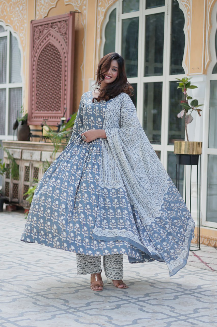 Amazing Classic Blue Color Cotton Fabric Designer Suit