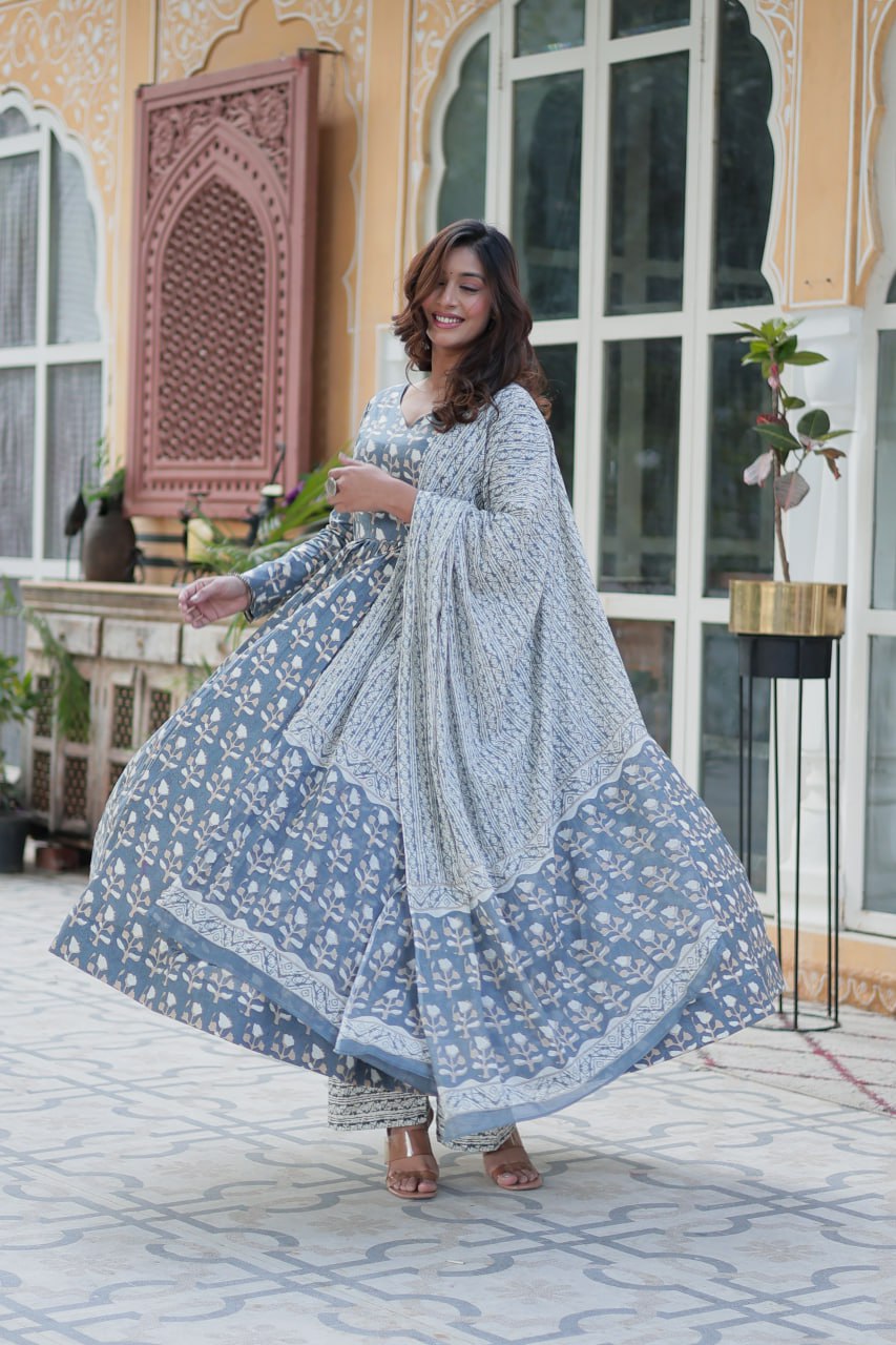 Amazing Classic Blue Color Cotton Fabric Designer Suit