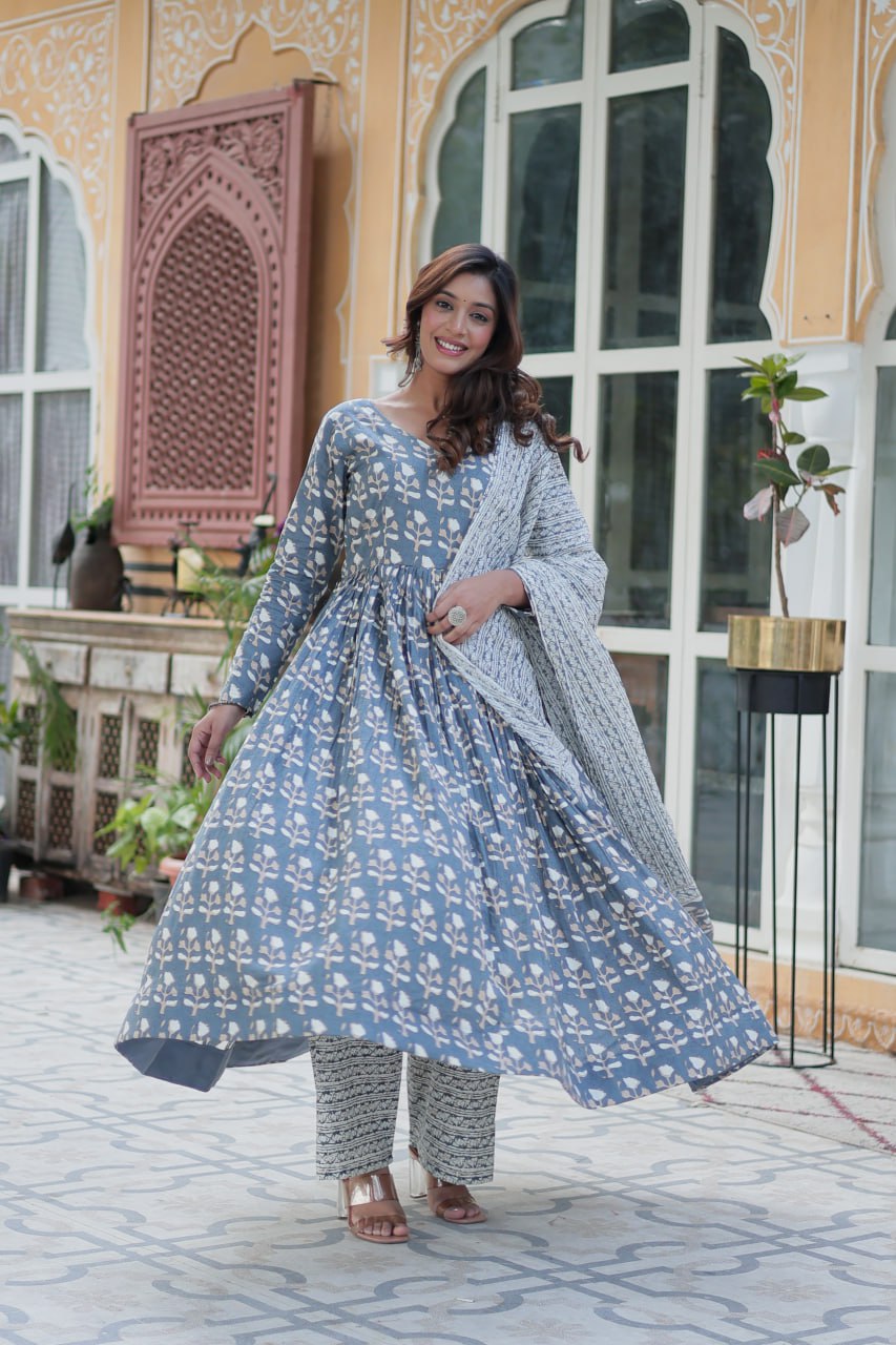 Amazing Classic Blue Color Cotton Fabric Designer Suit