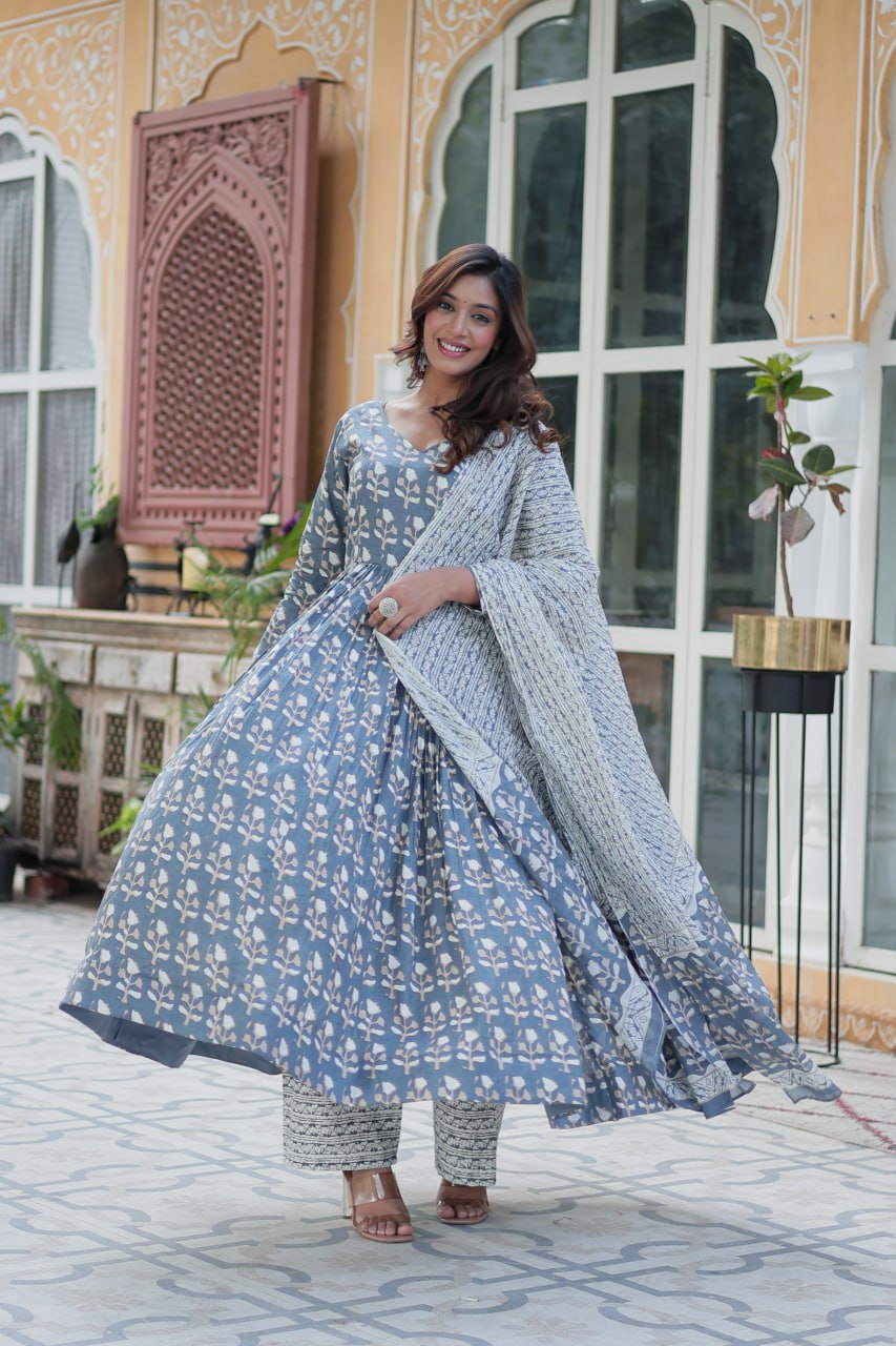Amazing Classic Blue Color Cotton Fabric Designer Suit